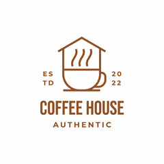 Retro Line art coffee and house logo design vector illustration