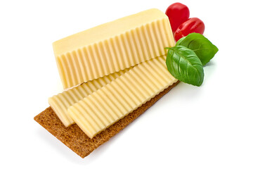 Sandwich with edam cheese, isolated on white background.