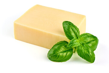 Semi-Hard Edam cheese, isolated on white background.