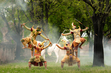 Khon, Is a classical Thai dance masked in Ramayana literature and this is a group of giant...