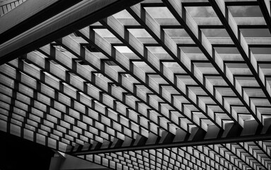 Fototapeta premium Sunlight and Shadows on Wooden Planks in Black and White.