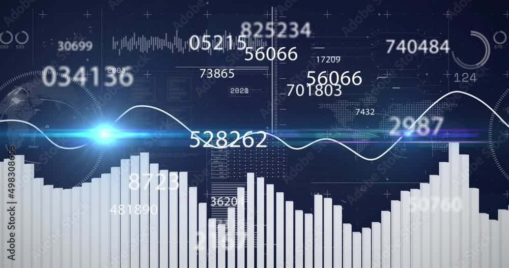Poster animation of numbers changing and statistics on blue background