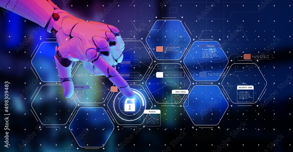 Poster ai artificial intelligence cybersecurity network, antivirus robot program platform virus protection,