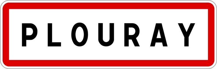 Fototapeta na wymiar Panneau entrée ville agglomération Plouray / Town entrance sign Plouray