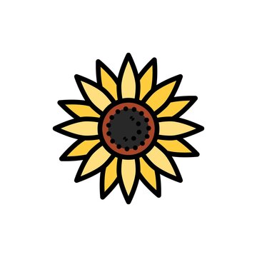 Sunflower line color icon. Isolated vector element.