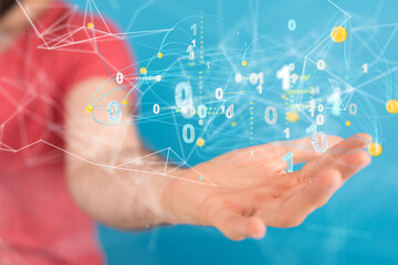 network holding in hand 3d connection data