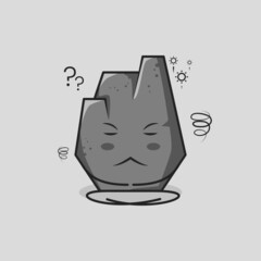 cute stone cartoon with thinking expression, close eyes and sit cross-legged. grey. suitable for emoticon, logo, mascot and symbol