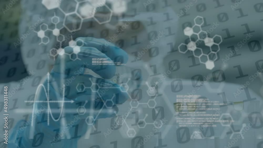 Poster animation of data processing over caucasian worker with safety suit
