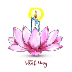 Happy vesak day lettering postcard on flower card design