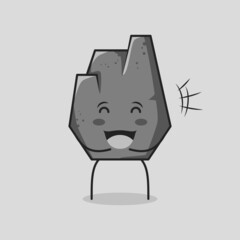 cute stone cartoon with happy expression. close eyes and mouth open. suitable for logos, icons, symbols or mascots. grey