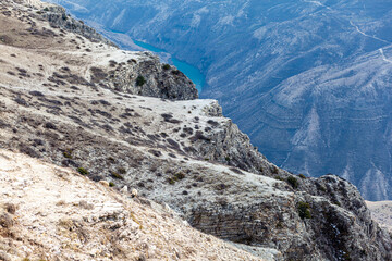 Sulak canyon is one of the deepest canyons in the world and the deepest in Europe. Natural landmark of Dagestan, Russia. Dagestan canyon in mountains Dubki