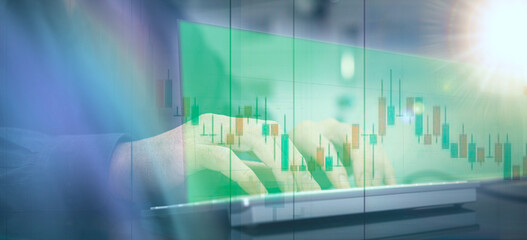 market volatility computer diagram graph with business man hand type