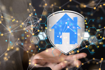 home data. Digital cyberspace with particles and Digital data network connections concept.