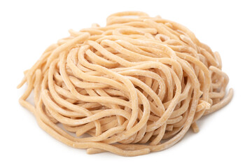 raw ramen noodles isolated on white background, traditional Asian food