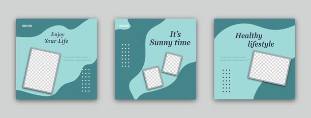 It is summer time, hello spring, enjoy every moment, enjoy your life banner illustration, set of three post templates design