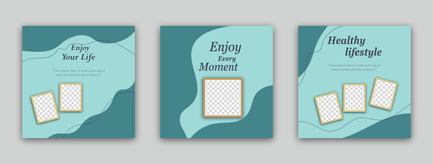 It is summer time, hello spring, enjoy every moment, enjoy your life banner illustration, set of three post templates design