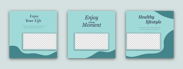 It is summer time, hello spring, enjoy every moment, enjoy your life banner illustration, set of three post templates design