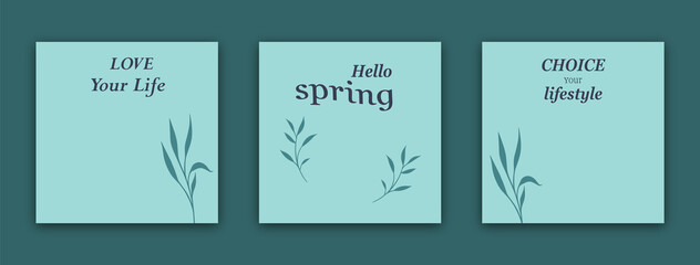 Fototapeta na wymiar It is summer time, hello spring, enjoy every moment, enjoy your life banner illustration, set of three post templates design