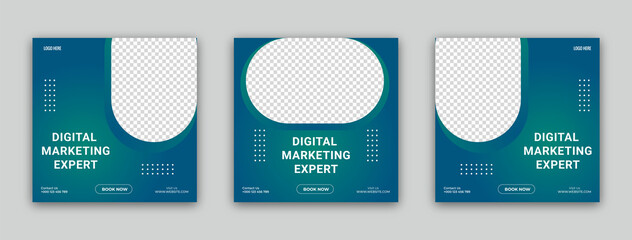 Set of three social media post template digital marketing expert design poster or banner templates design