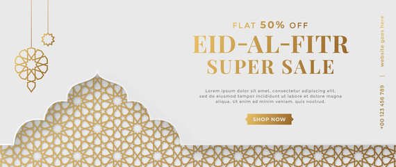 Islamic Arabic Luxury Style Ramadan Kareem Eid Mubarak Arabesque Border Frame Sale Banner