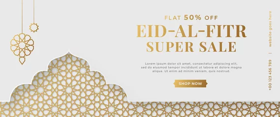 Foto op Plexiglas Islamic Arabic Luxury Style Ramadan Kareem Eid Mubarak Arabesque Border Frame Sale Banner © WaqasIlyas