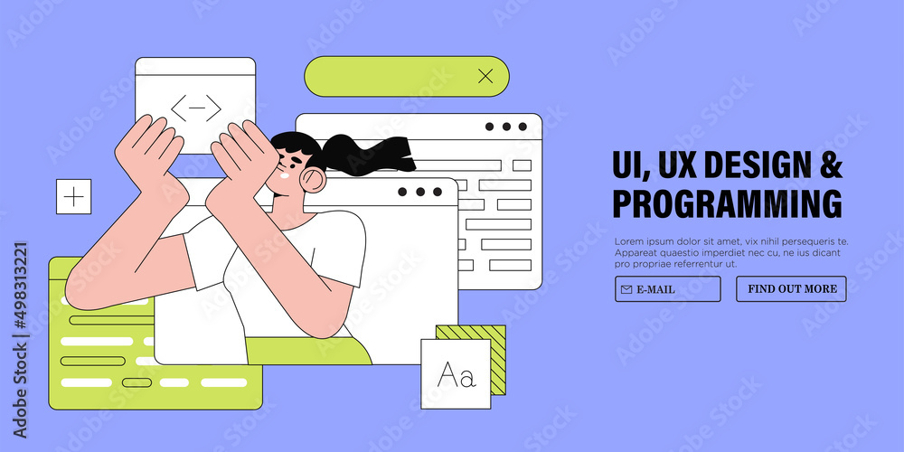 Poster business woman, smm manager, programmer. freelancer working on web and application development, desi