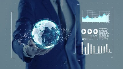 VR virtual reality metaverse office work meeting conference, business man global finance data analytics mix reality 3D presentation - Powered by Adobe