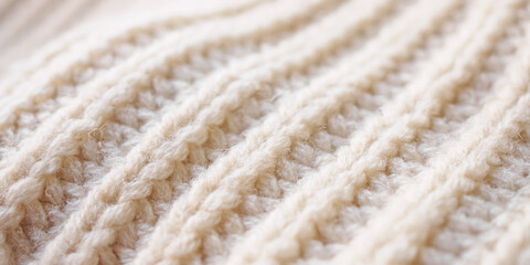 closeup beige knitted woolen fabric texture background