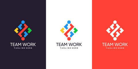Team work logo design with modern style Premium Vector