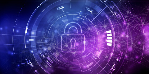 2d illustration Safety concept: Closed Padlock on digital background

