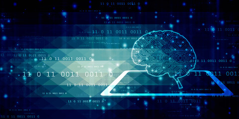 Fototapeta premium 2d illustration Concept of thinking, background with brain, Abstract Artificial intelligence. Technology web background