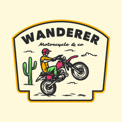 Hand Drawn Vintage Motorcycle Wild Life Adventure Logo Label Badge