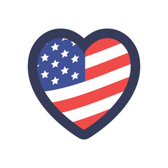 USA flag heart. United States of America national symbol. American love emblem.