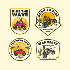 Set Hand Drawn Vintage Adventure Motorcycle Club Logo Label Badge