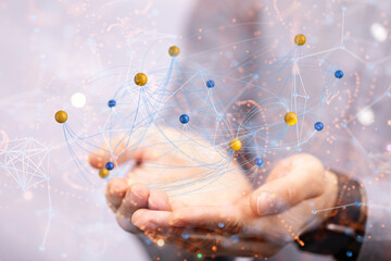 Global network. Blockchain. 3D illustration. Neural networks and artificial intelligence. Abstract