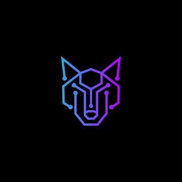 wolf tech logo design icon vector