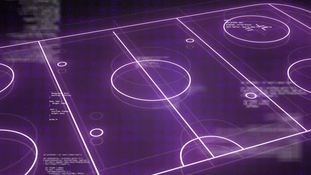 Animation of purple neon ice hockey rink and data processing