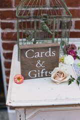 gift and cards sign at wedding reception