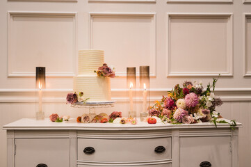 dessert table with wedding cake 