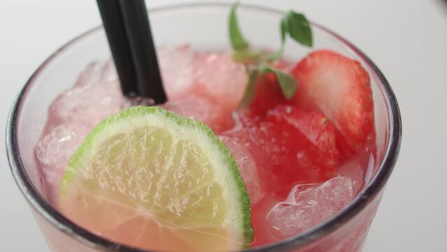 Delicious refreshing alchocolic cocktail served in a summer brach bar