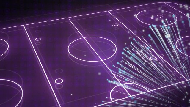 Animation of neon purple ice hockey rink and green mesh