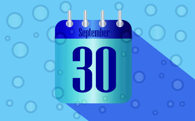 30 September. Calendar icon for day of the month in water with bubbles