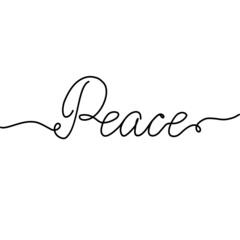 Peace. Hand drawn continuous word. Line art style. Peace and stop war concept.