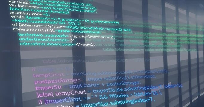 Animation of data processing and lines on blue background