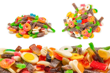 Assorted gummy candies. Top view. Jelly  sweets.