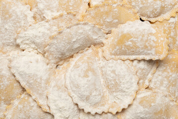 Raw ravioli as background. Healthy italian food.