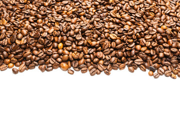Coffee beans on a white background. Top view.