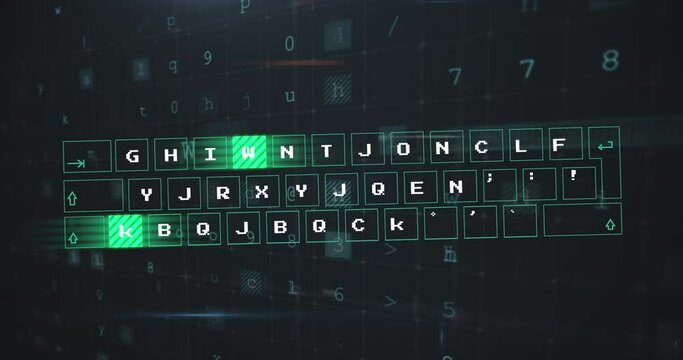 Animation of data processing and keyboard on black background