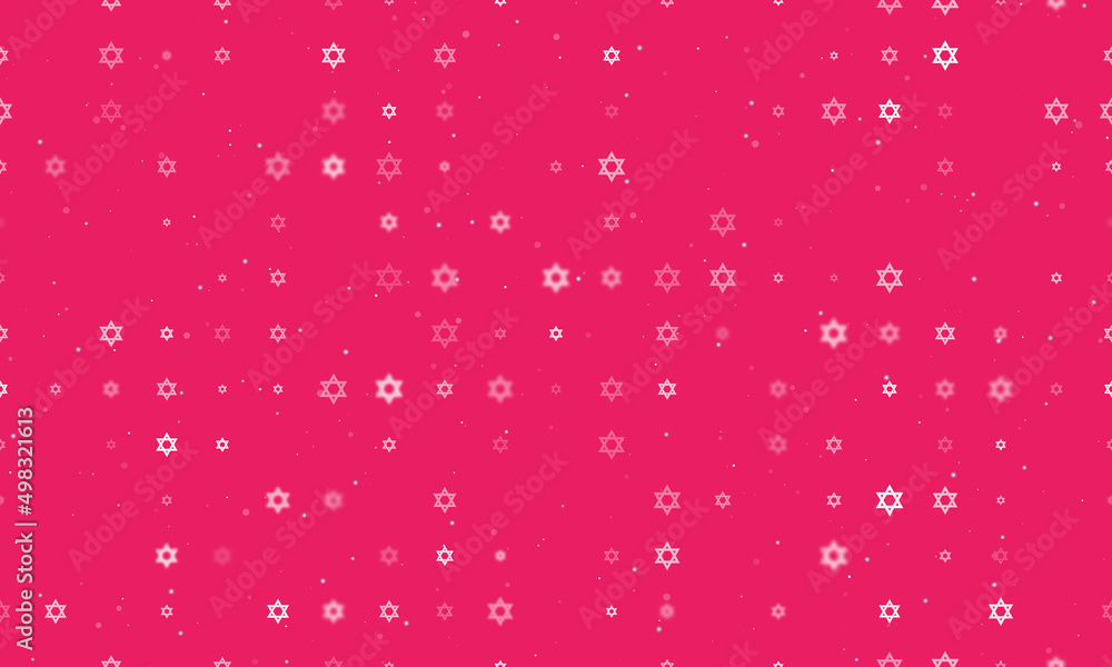 Poster seamless background pattern of evenly spaced white star of david symbols of different sizes and opac