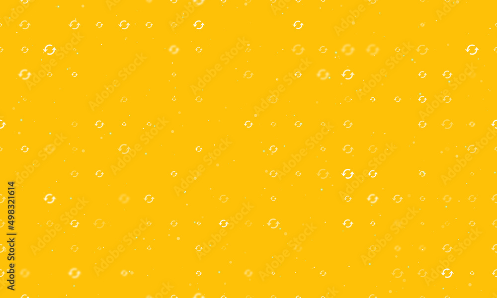 Poster seamless background pattern of evenly spaced white refresh symbols of different sizes and opacity. v